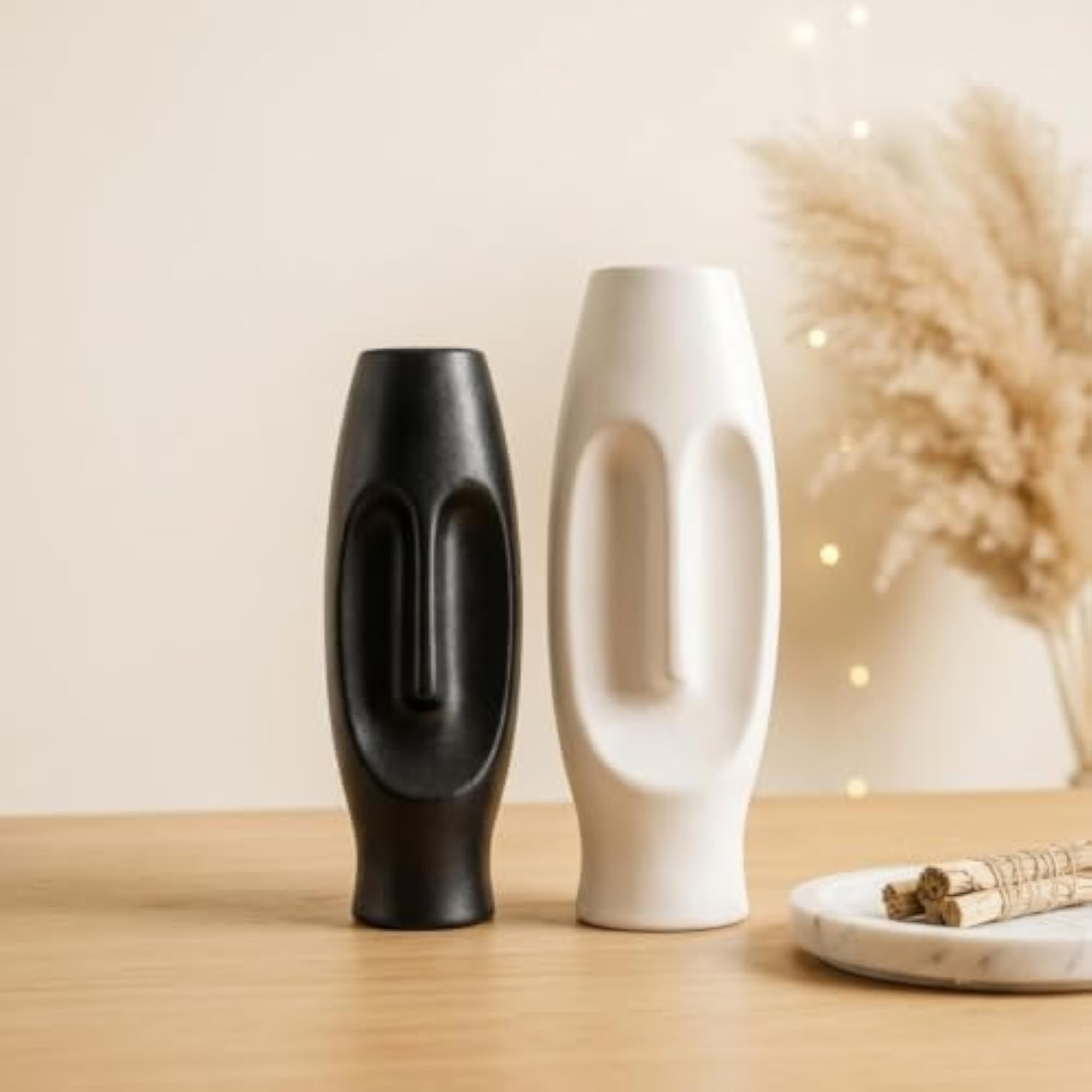 Striking Abstract Face Figurine Sculpture Set for Home Decor