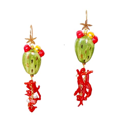 Orecchini tipici Siciliani Pale di Fico D' India in Ceramica di Caltagirone Dipinta a mano