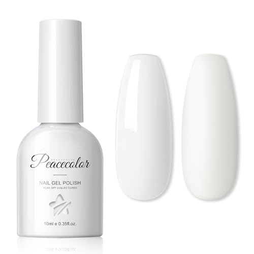 Peacecolor Esmaltes Semipermanentes para Uñas Blanco 10ML, Esmalte Uñas Pintauñas Semipermanentes Gel Nail Polish Art para Principiantes Manicura y Pedicura en casa