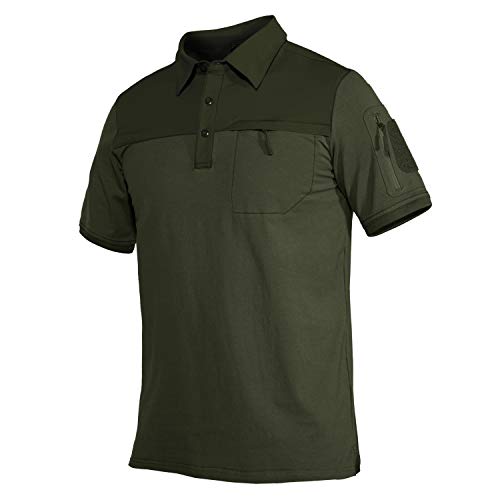 MAGCOMSEN Polo militaire à manches courtes pour homme - Avec poches zippées - Respirant - Décontracté - En coton - Avec boutonnière - Vert - XXXL Cover
