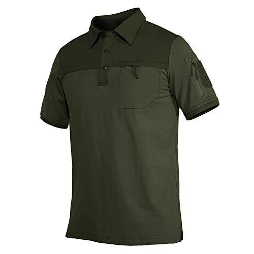 MAGCOMSEN Polo de manga corta para hombre, estilo militar, para verano, tactical, con bolsillos con cremallera, transpirable, informal