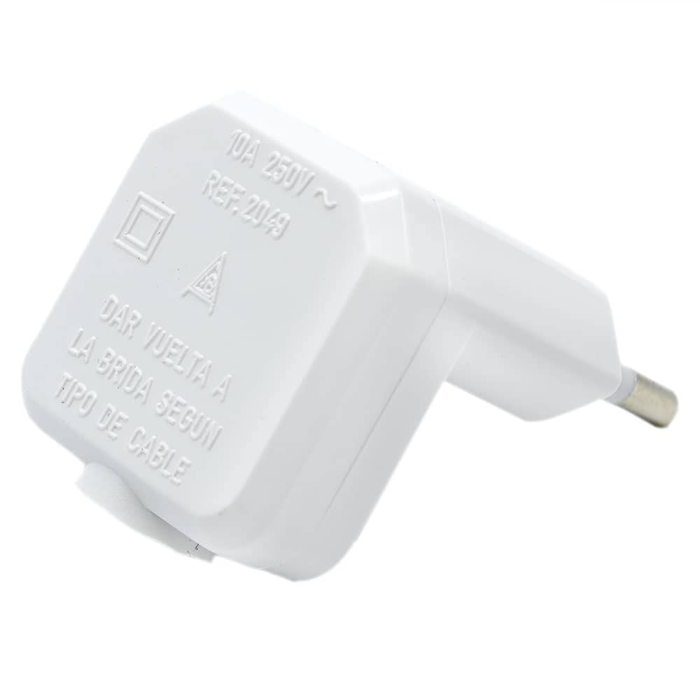 CABLEPELADO Clavija Enchufe trasmueble acodado | Clavija Bipolar Angular | Salida Cable Lateral | 10A | 250V | IP20 | 3,7kW | Macho | Blanco