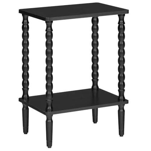 Image of HOOBRO End Table, 2-Tier Small Side Table with Spindle Legs, Nightstand with Storage Shelves, Sofa Side Table, for Small Space, Living Room, Bedroom, Black BK189BZ01