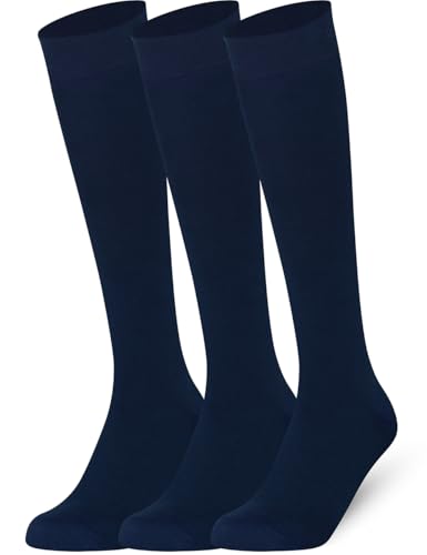 Image of Mysocks Kids Knee High Socks 3 Pairs Seamless Toe Plain Colour