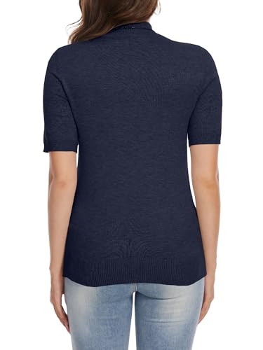 Women's Short Sleeve Sweater Dressy Shirt Mock Neck Turtleneck Pullover Tops Knit Tee Navy Blue XL3