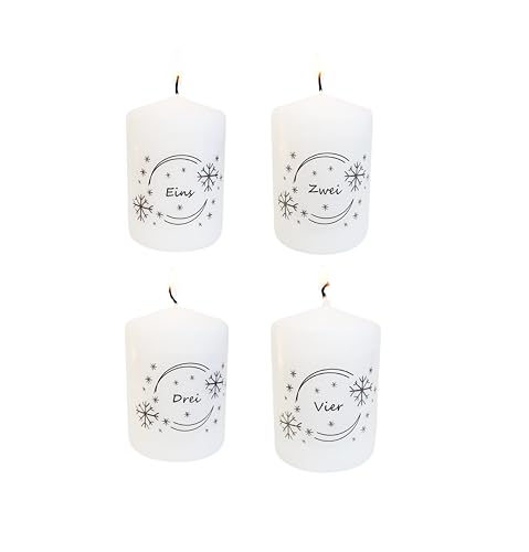 Schmucks HOME Adventskerzen 4er Set, 4x Stumpenkerzen mit Zahlen weiß...