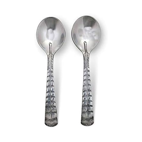 Arthur Court Salad Servers Feathers Metal Pair Thanksgiving Table 2 pieces Cast Aluminum 11 inch Long Cover