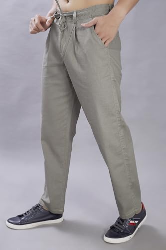 Image of DIVISIVE Men's Relaxed Fit Front Pleated Cotton Linen Blend Trousers