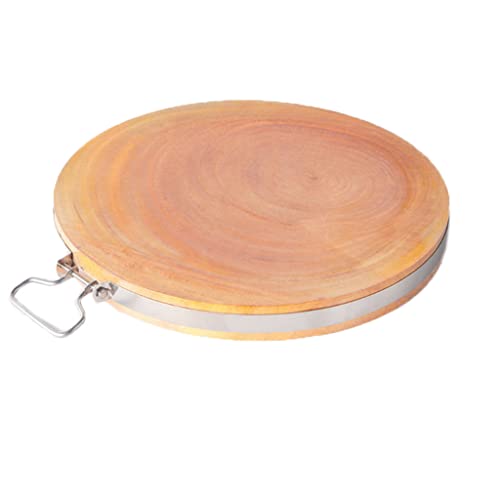 Tabla de cortar profesional de sándalo BLuVLy: un elemento esencial de cocina redondo y dorado con asas prácticas para preparar carne sin esfuerzo