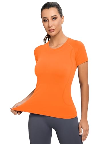 Image of MathCat Seamless Workout Tops for Women, Short Sleeve Compression Athletic Shirts Soft Yoga Gym Tops XS-XL