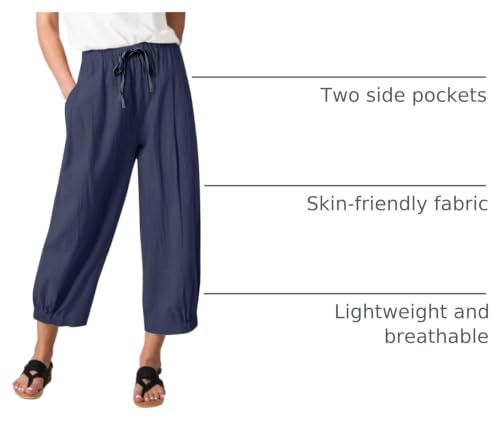 Image of Bozanly Summer Capri Pants for Women Casual Elastic Waist Cotton Linen Comfy Yoga Crop Pants Trousers 2026