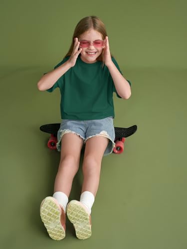 Image of Girls Athletic Oversized Crop Tops Kids Drop Shoulder Short Sleeve T Shirts Workout Tees 5-14 Years