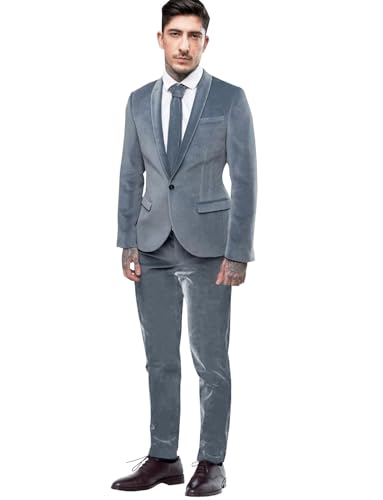 Costume velours homme ensemble veste col châle un bouton et pantalon de bureau