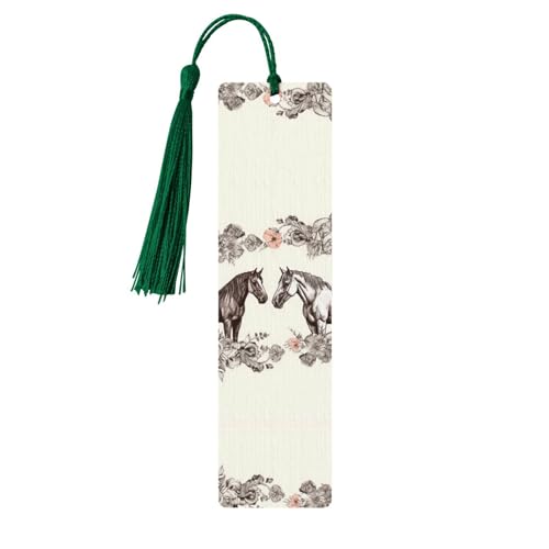 花と馬の手描きの木製しおり 5個 天然樺の木 しおり カラフルなタッセル付き パーソナライズされた木製ハンギングタグ オーナメント DIY クラフトブックマーク メンズ レディース 本好き向け