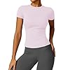 Women's Gym Tops Slim Fit Crew Neck Short Sleeve Tight Basic Solid Tee Athletic Running Yoga Sports T-Shirts Pink #2