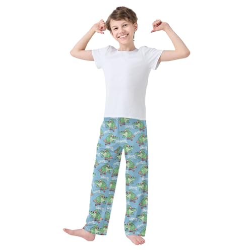 ZZXXB Crocodile Skating Boys Long Pants Soft Trousers Elastic Waist Kids Lounge Bottoms with Pockets S-XL2