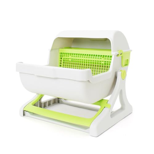 Qobvoeh 猫用トイレボックス、半自動猫用トイレボックス、組み立て簡単、猫用トイレボックス大型、猫砂の飛散防止、砂漏れ穴設計、大型猫や子猫に最適、取り外し可能、お手入れ簡単、耐久性、スタイリッシュ、猫砂の飛散防止、消臭猫用トイレボックス、折りたたみ式