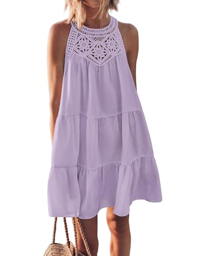 BTFBM Women Summer Halter Dresses Casual Spring 2025 Sleeveless A-Line Tiered Swing Mini Dress Beach Vacation Sundress