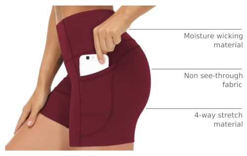 Image of THE GYM PEOPLE High Waist Yoga Shorts for Women's Tummy Control Fitness Athletic Workout Running Shorts with Deep Pockets