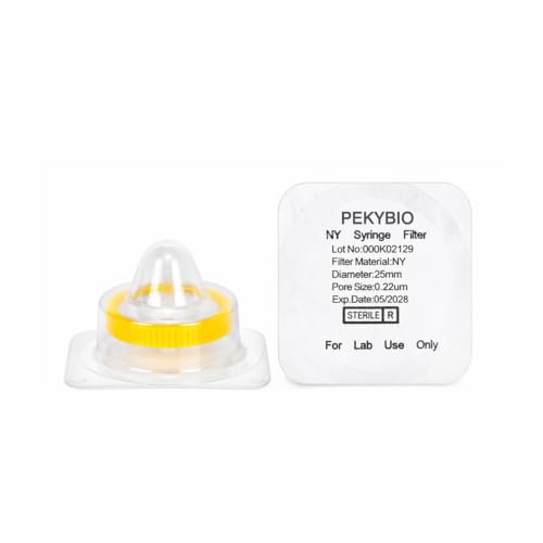 Image of PEKYBIO Sterile Syringe Filter, 25mm Nylon Filtration 0.22μm Pore Size with Yellow Smooth Ring, Individually Packed for Lab, Pack of 10