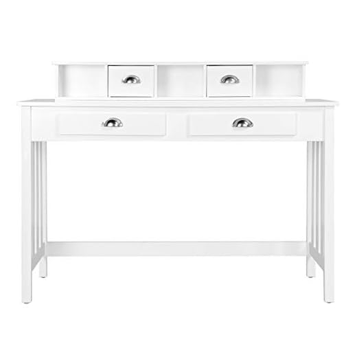 Topeakmart Wood Writing/Study Desk for Children Home Office Computer PC Table with 4 Storage Drawers and Solid Pine Wood Legs, White