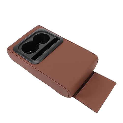 Boîte d'accoudoir de voiture marron avec porte-gobelet intégré et espace de rangement compact