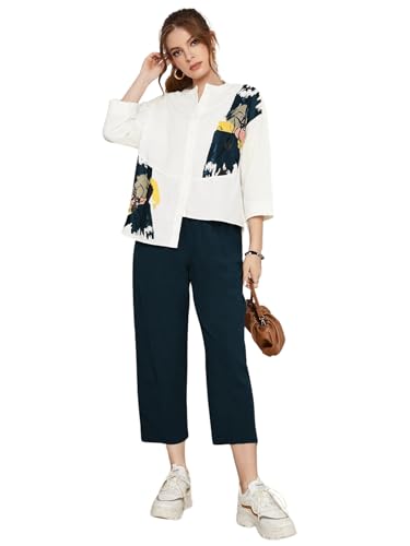 Image of TOPLOT Women's Co-ord Set | Button-up, Loose-fit top with Artistic Abstract Prints| Relaxed Loose Fit Design | Stylish Matching Set with Easy Movement | Casual, Outings (5234)