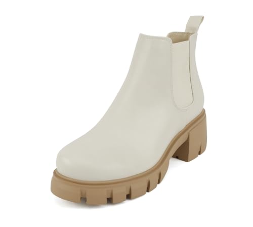 Image of Soda PIONEER ~ Women Lug Sole Mid Heel Chelsea Fashion Ankle Bootie w /Double Elastic Gore
