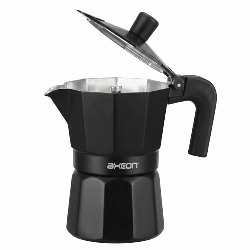 Image of AXEON Classic Moka Pot Espresso Coffee Maker - 120ml | Italian Style Mocha & Cuban Cafe Brewer | Gas & Ceramic Stovetop Compatible | Food-Grade Aluminum with Cool Touch Handle