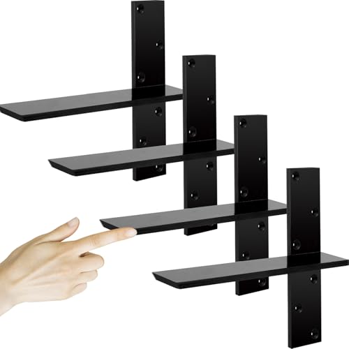3/8 Thick Heavy-Duty Floating Shower Bench Brackets - 12 L x 2.5 W Wall Mount Bracket Free Hanging T Shelf Support Brackets for Vanity Granite Countertops Dishwashers Bench Seats (4-Pack)