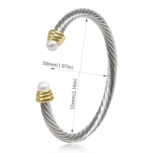 Twisted Rope Bangles Bracelet Exquisitely Made Stainless Steel Pearl Inlay2