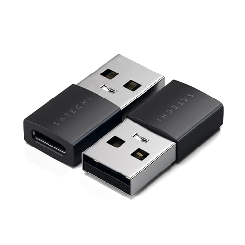 Image of Satechi USB-A to USB-C Adapter (2PK), High-Speed USB to USB-C Adapter with Ultra-Fast Data Transfer and Power Delivery Charging, Designed for CarPlay and Modern Devices, Space Black