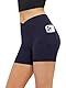 Glacspyg Radlerhose Damen mit Tasche Kurze Sporthose V-Taille High Waist Gym Shorts Kurze Leggings für Yoga Gym Fitness Laufen Marineblau L