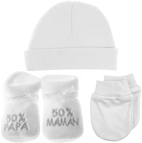 NOSBEBES® Baby Booties, Embroidered, Organic, Soft Slippers with Messages of Love for the Family [French Language], Baby Socks for Pregnancy or Birth Announcement, Christmas Gift