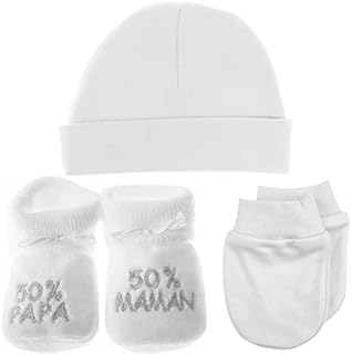 NOSBEBES® Baby Booties, Embroidered, Organic, Soft Slippers with Messages of Love for the Family [French Language], Baby Socks for Pregnancy or Birth Announcement, Christmas Gift