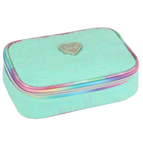 Estojo Escolar Juvenil Feminino com Estampa Colorida e Estilosa, Grande e Espaçoso, Porta Lápis Caneta Borracha Material, Infantil para Meninas (Verde)
