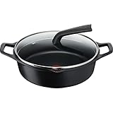 ティファール 両手鍋 28cm 鋳物なのに軽くて使いやすい IH ガス火対応 PFOAなどの有害物質不使用 こびりつきにくさ長持ち 「キャストライン アロマ プロ シャローパン」 ブラック E25172