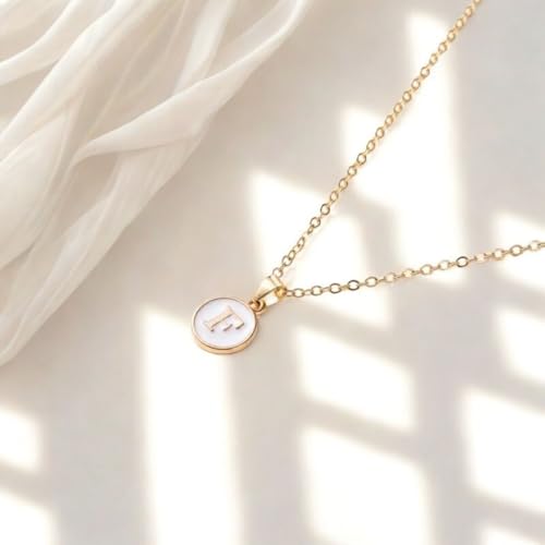 Image of Giftana Alphabet Locket with Chain, White Enamel Letter A-Z Pendant Necklace for Girls, Personalized Initial Name Gold Plated Pendant Necklace Gift for Girlfriend, Valentines Day Gifts for Woman