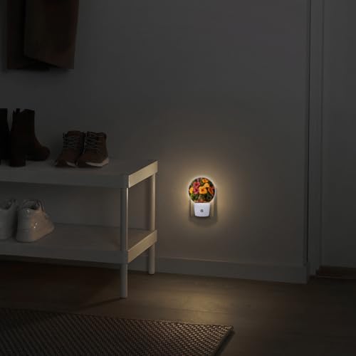Image of LED Night Lights Lamp with Dusk to Dawn Sensor, Beautiful Vase Filled with Fusoia Flowers Night Light Plug Into Wall for Kids Room, Bedroom, Bathroom, Kitchen, Hallway