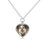 ERSTSNCK Pet Urn Necklace for Ashes Cute Bulldog Heart-Shaped Memorial Pendant with Filling Kit 27.6' Adjustable Chain Cremation Keepsake Jewelry for Dog Cat Sympathy Gift for Pets Lovers