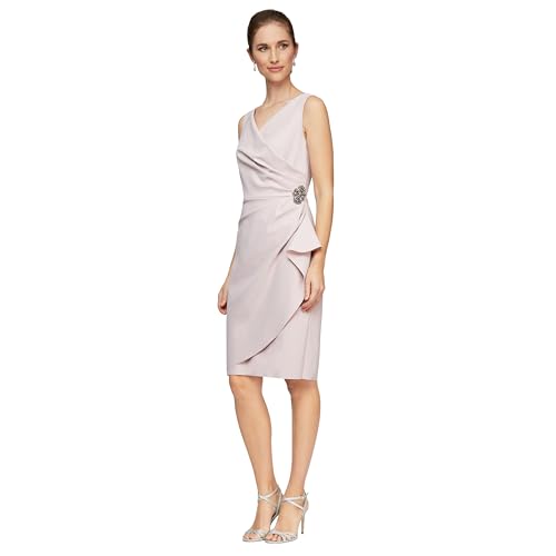 Image of Alex Evenings Women's Slimming Short Ruched Dress with Ruffle (Petite and Regular)