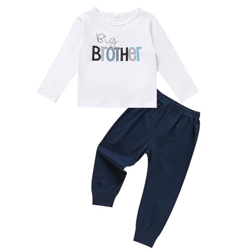 Image of Baby Brother Matching Outfits Boy Little Big Brother Letter Romper Shirt Long Pants Fall Winter Clothes