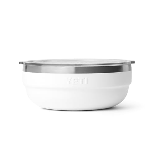 Image of YETI Rambler Low Bowl, Vacuum Insulated, Stackable and Nestable Stainless Steel Bowl with Lid, 1.6 Quart, White