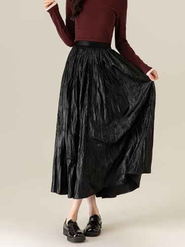 Women’s Autumn High-Waisted Retro A-Line Midi Skirt, Cotton Casual Long Skirt3