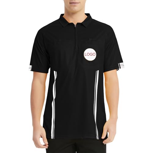 TopTie Custom USSF Soccer Referee Jersey with Embroidered Detachable Patch-Black-L