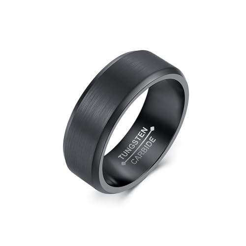 Engravable Black Tungsten Ring for Men, 8mm wide (ring sizes 9 to 13) - Men's Wedding Ring - Engravable Gift for Him - Promise Rings for Men - Couples Ring for Him - Men's Jewelry - Gifts for Dad