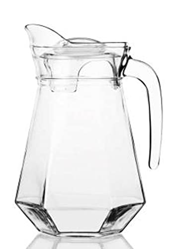 Image of Premium 1300ML Glass Water Jug with Airtight Lid & Handle | Beverage Carafe for Home Office Etc | Pitcher for Serve Juice Milk Beverage Chaas Cocktail (V Duck Pot 1.3 Liter)