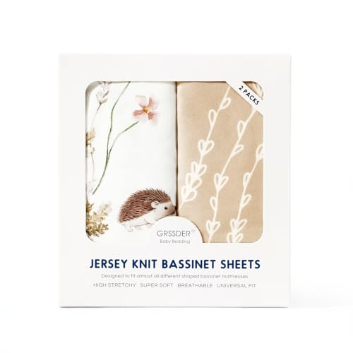 Image of GRSSDER Ultra Soft Bassinet Sheets 2 Pack, Stretchy Breathable Knit Bassinet Mattress Sheets for Baby, Universal Fitted Baby Cradle Moses Basket Oval Rectangle Mattresses Safe and Snug, Stylish Print