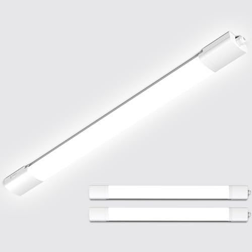 Amdelne 4ft LED Batten Lights 2 Pack, 6000K Daylight Plug in Ceiling Light, IP65 Outdoor Lighting, Linkable Tube Light for Garage, Shed, Loft, Basement, Office, School, Workshop, Warehouse, 36w 120cm