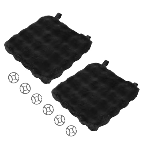 X AUTOHAUX もこもこカーシートクッション 可愛い・おしゃれシートカバー 運転席 助手席 後部座席 軽自動車 ロングファー 座布団 車用シート滑り止め フワフワ ブラック 2枚セット（運転席+助手席)